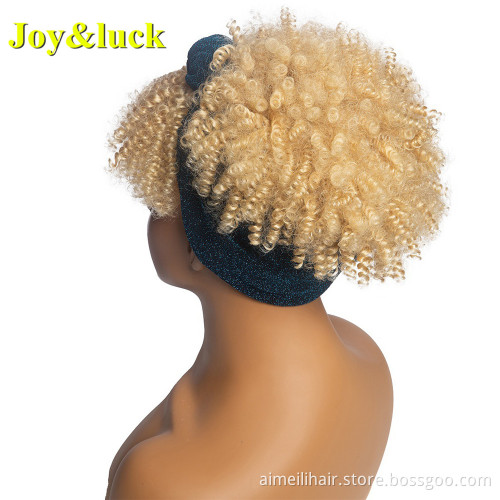 613 Blonde Wholesale Hair for Women Blond Scarf Wig Blue Hairband Short Afro Kinky Curly Headband Wig Synthetic Hair Wigs
